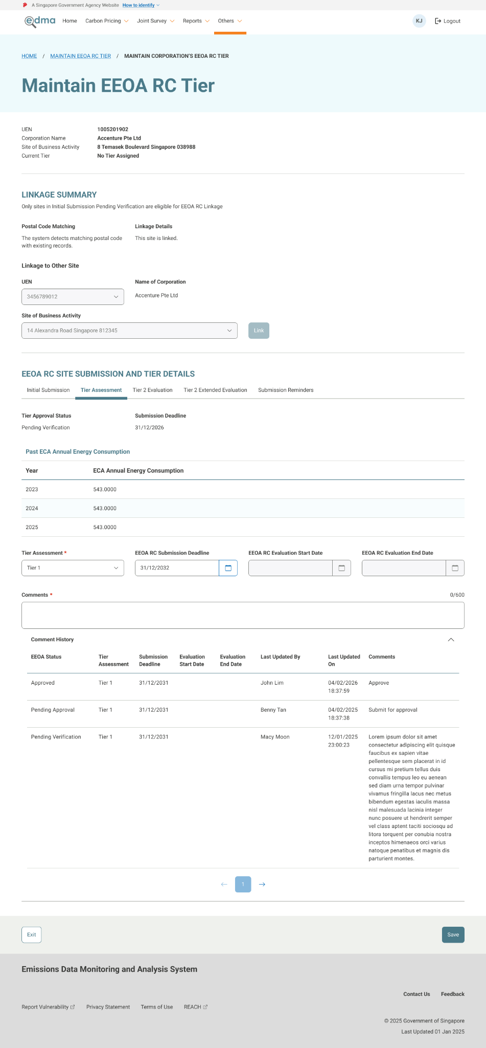 Tier assessment form showing the assessment selection and evaluation date fields in a disabled state.